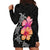 Hawaiian Hibiscus Turtle Tribal Polynesian Pattern Hoodie Dress Black Color