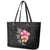 Hawaiian Hibiscus Turtle Tribal Polynesian Pattern Leather Tote Bag Black Color