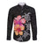 Hawaiian Hibiscus Turtle Tribal Polynesian Pattern Long Sleeve Button Shirt Black Color