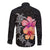 Hawaiian Hibiscus Turtle Tribal Polynesian Pattern Long Sleeve Button Shirt Black Color