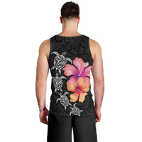 Hawaiian Hibiscus Turtle Tribal Polynesian Pattern Men Tank Top Black Color LT03 - Polynesian Pride