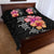 Hawaiian Hibiscus Turtle Tribal Polynesian Pattern Quilt Bed Set Black Color