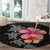 Hawaiian Hibiscus Turtle Tribal Polynesian Pattern Round Carpet Black Color