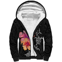 Hawaiian Hibiscus Turtle Tribal Polynesian Pattern Sherpa Hoodie Black Color LT03 Unisex Black - Polynesian Pride