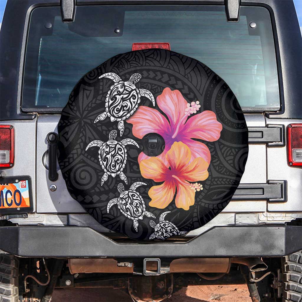 Hawaiian Hibiscus Turtle Tribal Polynesian Pattern Spare Tire Cover Black Color LT03 Black - Polynesian Pride