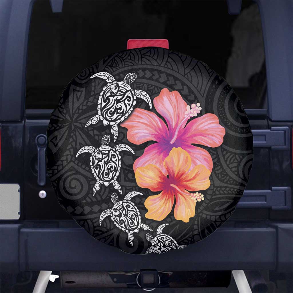 Hawaiian Hibiscus Turtle Tribal Polynesian Pattern Spare Tire Cover Black Color LT03 - Polynesian Pride