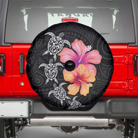 Hawaiian Hibiscus Turtle Tribal Polynesian Pattern Spare Tire Cover Black Color LT03 - Polynesian Pride