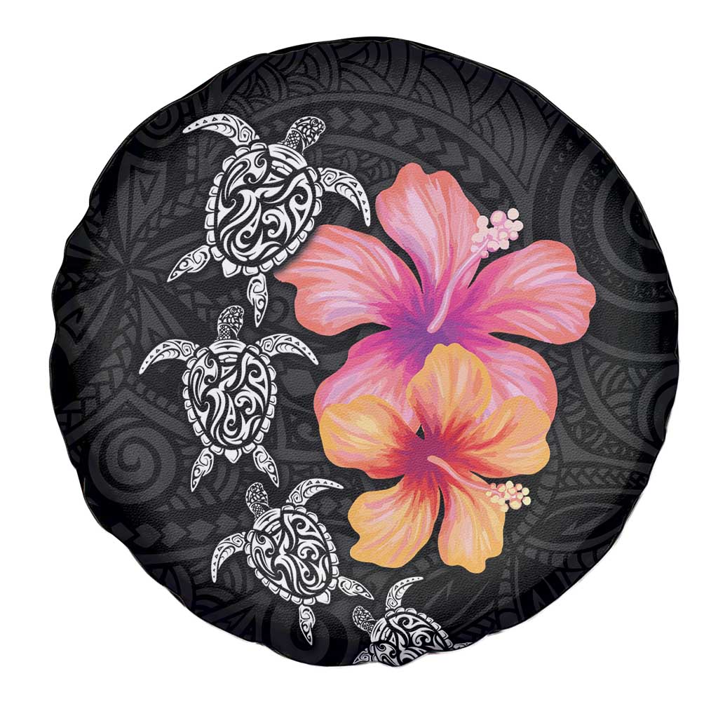 Hawaiian Hibiscus Turtle Tribal Polynesian Pattern Spare Tire Cover Black Color LT03 - Polynesian Pride