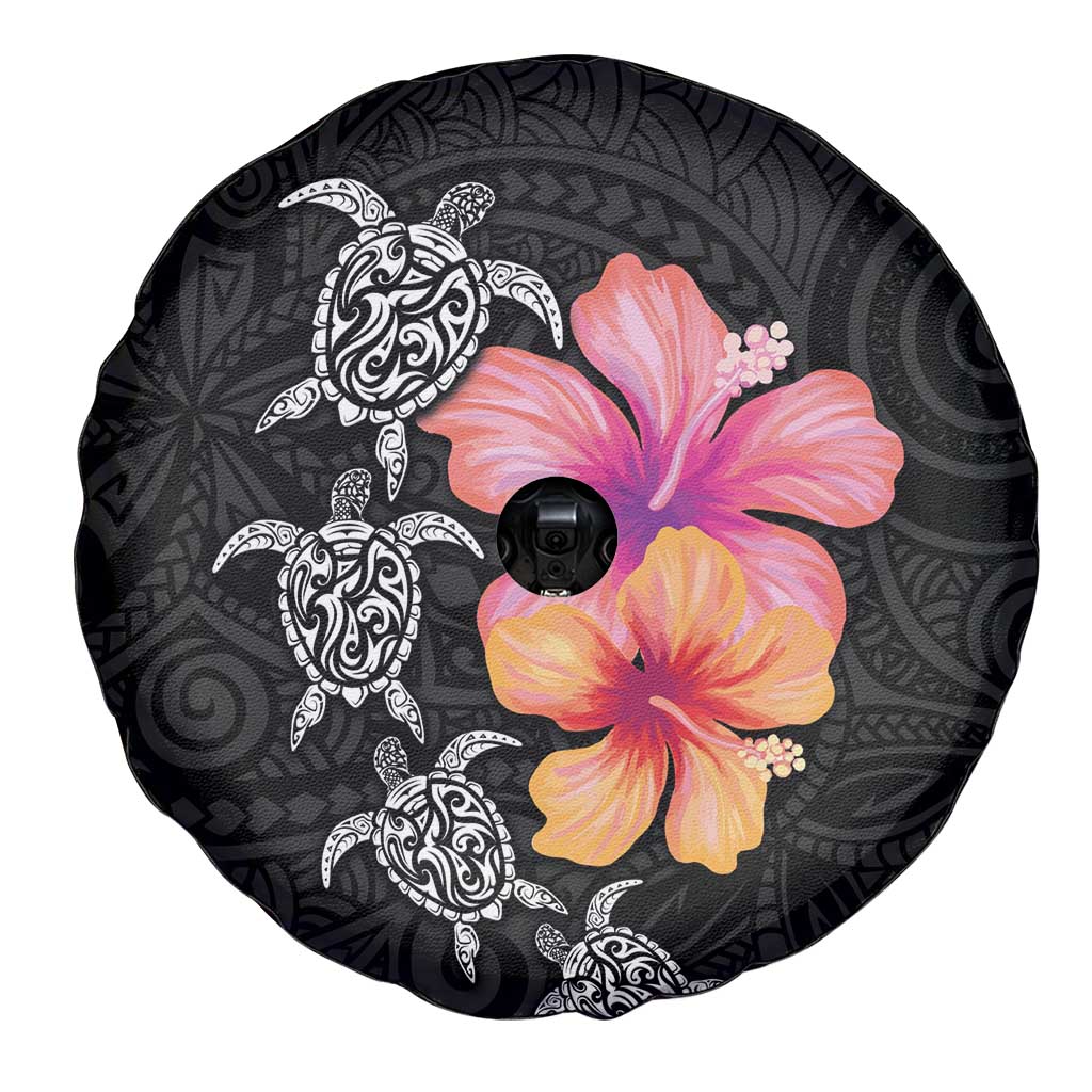 Hawaiian Hibiscus Turtle Tribal Polynesian Pattern Spare Tire Cover Black Color LT03 - Polynesian Pride