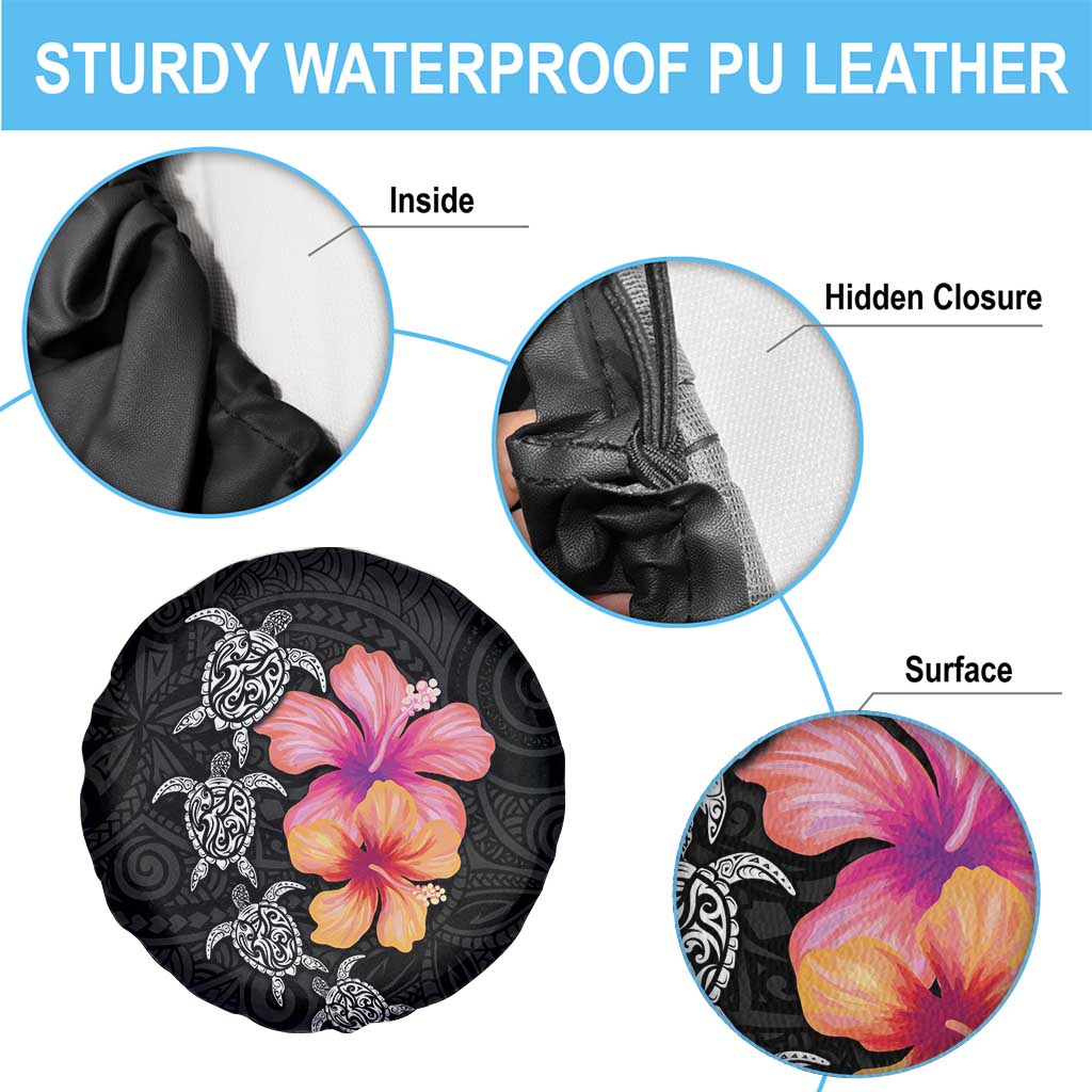 Hawaiian Hibiscus Turtle Tribal Polynesian Pattern Spare Tire Cover Black Color LT03 - Polynesian Pride