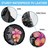 Hawaiian Hibiscus Turtle Tribal Polynesian Pattern Spare Tire Cover Black Color LT03 - Polynesian Pride