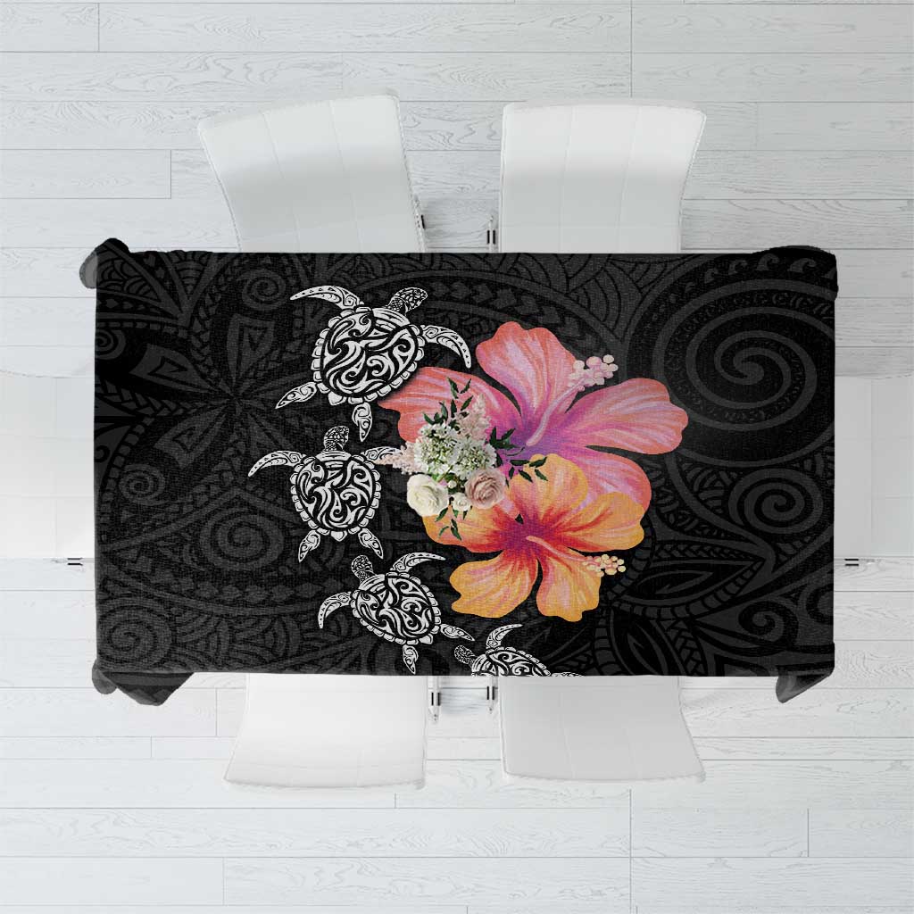 Hawaiian Hibiscus Turtle Tribal Polynesian Pattern Tablecloth Black Color LT03 Black - Polynesian Pride