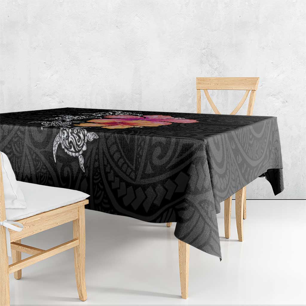 Hawaiian Hibiscus Turtle Tribal Polynesian Pattern Tablecloth Black Color LT03 - Polynesian Pride