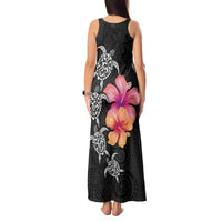 Hawaiian Hibiscus Turtle Tribal Polynesian Pattern Tank Maxi Dress Black Color