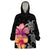 Hawaiian Hibiscus Turtle Tribal Polynesian Pattern Wearable Blanket Hoodie Black Color