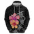 Hawaiian Hibiscus Turtle Tribal Polynesian Pattern Zip Hoodie Black Color