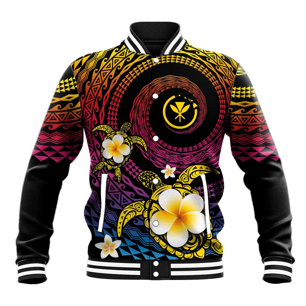 Hawaiian Plumeria Turtle Tribal Spiral Polynesian Tattoo Baseball Jacket Fanciful Color LT03 Unisex Gradient - Polynesian Pride