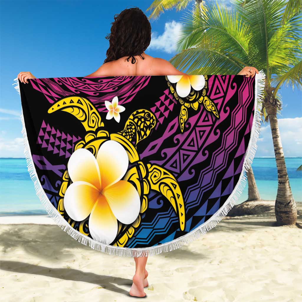 Hawaiian Plumeria Turtle Tribal Spiral Polynesian Tattoo Beach Blanket Fanciful Color LT03 - Polynesian Pride