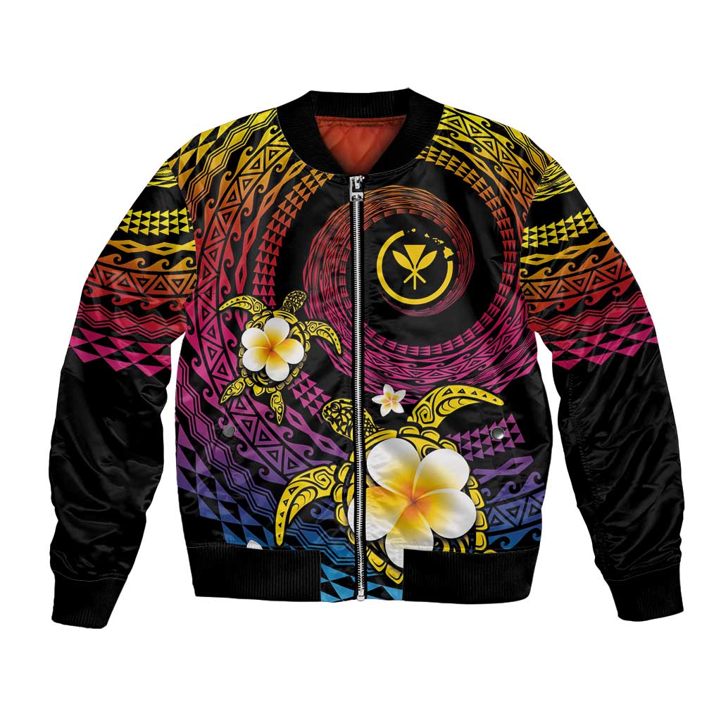 Hawaiian Plumeria Turtle Tribal Spiral Polynesian Tattoo Bomber Jacket Fanciful Color