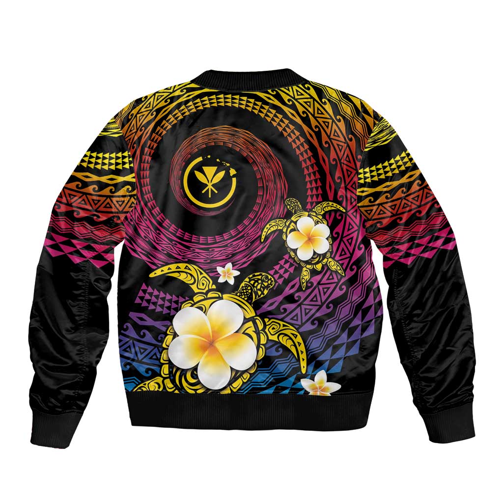 Hawaiian Plumeria Turtle Tribal Spiral Polynesian Tattoo Bomber Jacket Fanciful Color