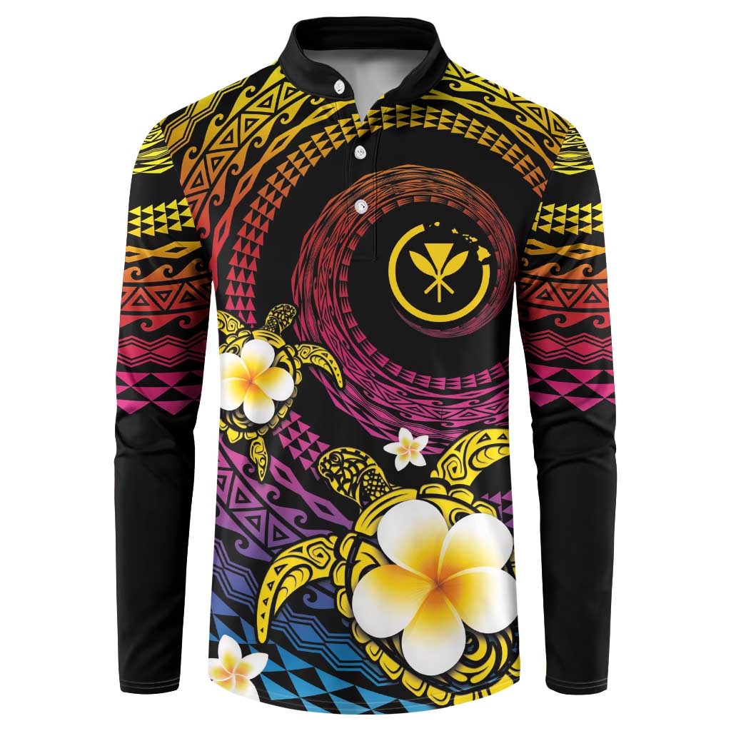 Hawaiian Plumeria Turtle Tribal Spiral Polynesian Tattoo Button Sweatshirt Fanciful Color LT03 Gradient - Polynesian Pride