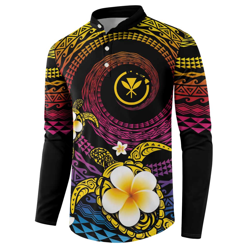 Hawaiian Plumeria Turtle Tribal Spiral Polynesian Tattoo Button Sweatshirt Fanciful Color LT03 - Polynesian Pride