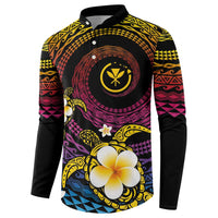 Hawaiian Plumeria Turtle Tribal Spiral Polynesian Tattoo Button Sweatshirt Fanciful Color LT03 - Polynesian Pride