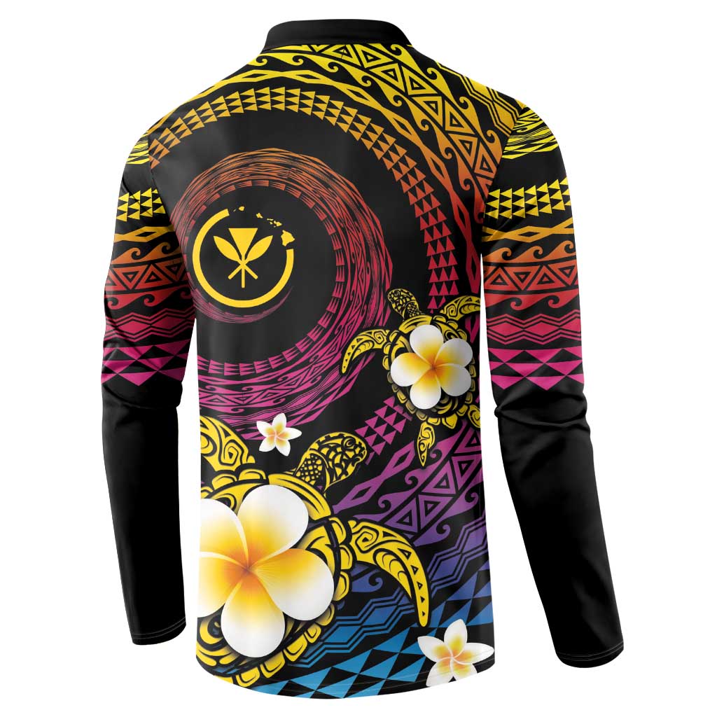 Hawaiian Plumeria Turtle Tribal Spiral Polynesian Tattoo Button Sweatshirt Fanciful Color LT03 - Polynesian Pride