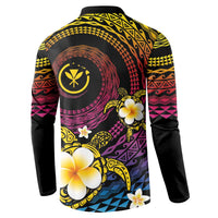 Hawaiian Plumeria Turtle Tribal Spiral Polynesian Tattoo Button Sweatshirt Fanciful Color LT03 - Polynesian Pride