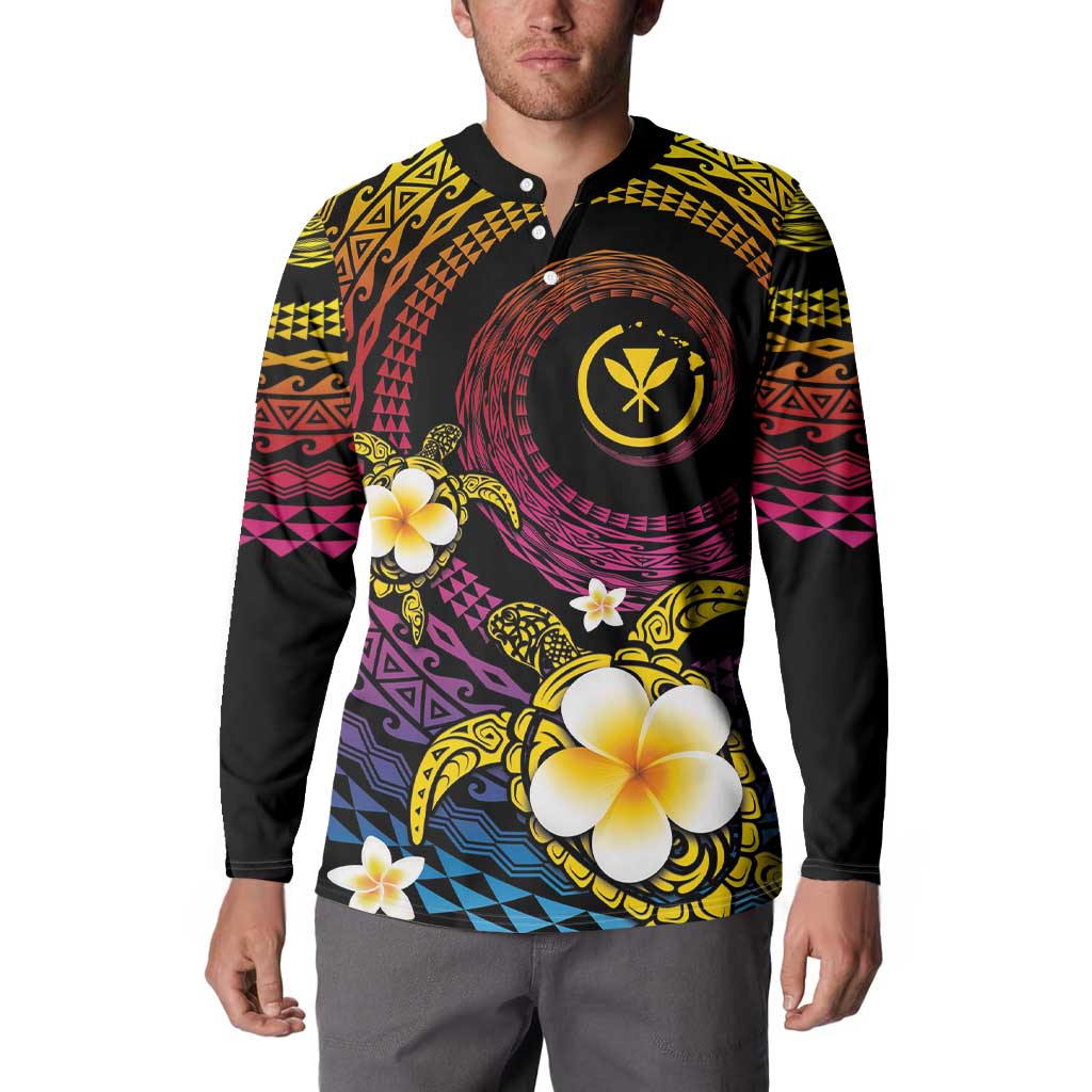 Hawaiian Plumeria Turtle Tribal Spiral Polynesian Tattoo Button Sweatshirt Fanciful Color LT03 - Polynesian Pride