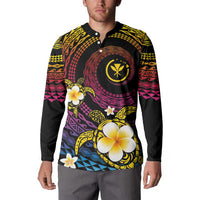 Hawaiian Plumeria Turtle Tribal Spiral Polynesian Tattoo Button Sweatshirt Fanciful Color LT03 - Polynesian Pride