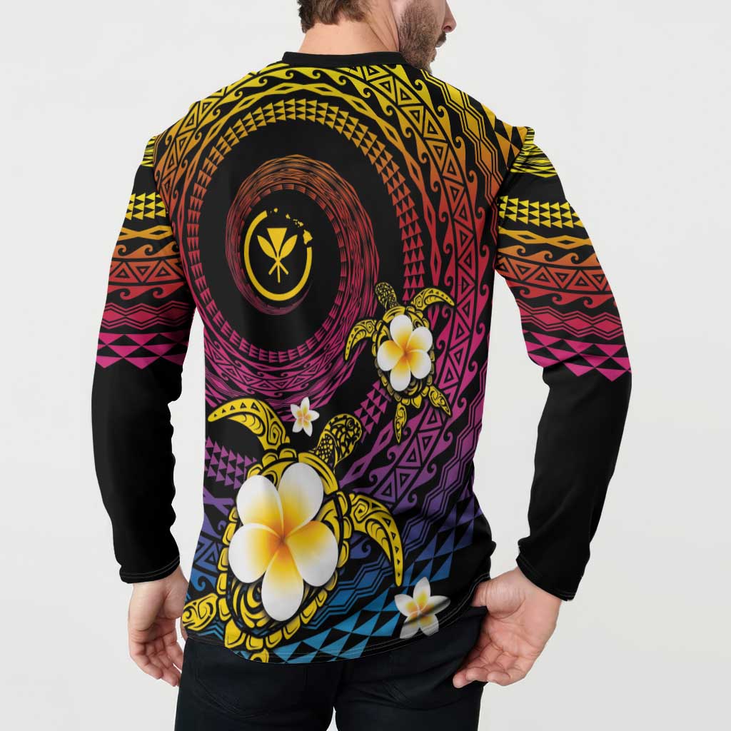Hawaiian Plumeria Turtle Tribal Spiral Polynesian Tattoo Button Sweatshirt Fanciful Color LT03 - Polynesian Pride