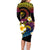 Hawaiian Plumeria Turtle Tribal Spiral Polynesian Tattoo Family Matching Long Sleeve Bodycon Dress and Hawaiian Shirt Fanciful Color