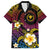 Hawaiian Plumeria Turtle Tribal Spiral Polynesian Tattoo Family Matching Off The Shoulder Long Sleeve Dress and Hawaiian Shirt Fanciful Color