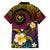 Hawaiian Plumeria Turtle Tribal Spiral Polynesian Tattoo Family Matching Off The Shoulder Long Sleeve Dress and Hawaiian Shirt Fanciful Color