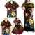 Hawaiian Plumeria Turtle Tribal Spiral Polynesian Tattoo Family Matching Off Shoulder Maxi Dress and Hawaiian Shirt Fanciful Color