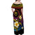 Hawaiian Plumeria Turtle Tribal Spiral Polynesian Tattoo Family Matching Off Shoulder Maxi Dress and Hawaiian Shirt Fanciful Color