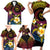 Hawaiian Plumeria Turtle Tribal Spiral Polynesian Tattoo Family Matching Short Sleeve Bodycon Dress and Hawaiian Shirt Fanciful Color