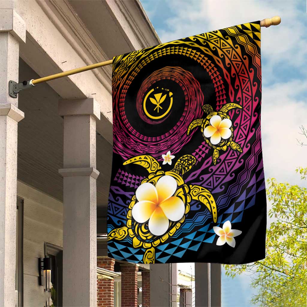 Hawaiian Plumeria Turtle Tribal Spiral Polynesian Tattoo Garden Flag Fanciful Color LT03 House Flag Gradient - Polynesian Pride