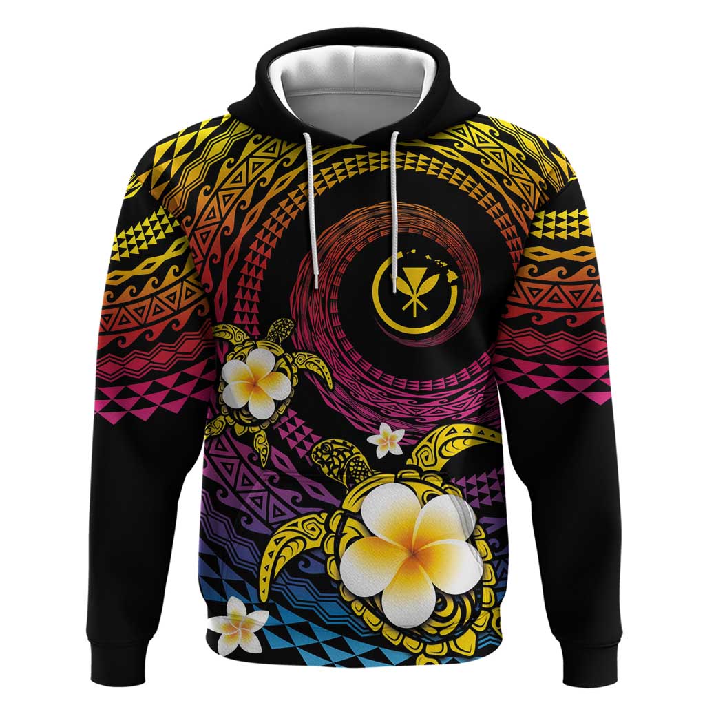 Hawaiian Plumeria Turtle Tribal Spiral Polynesian Tattoo Hoodie Fanciful Color