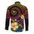 Hawaiian Plumeria Turtle Tribal Spiral Polynesian Tattoo Long Sleeve Button Shirt Fanciful Color