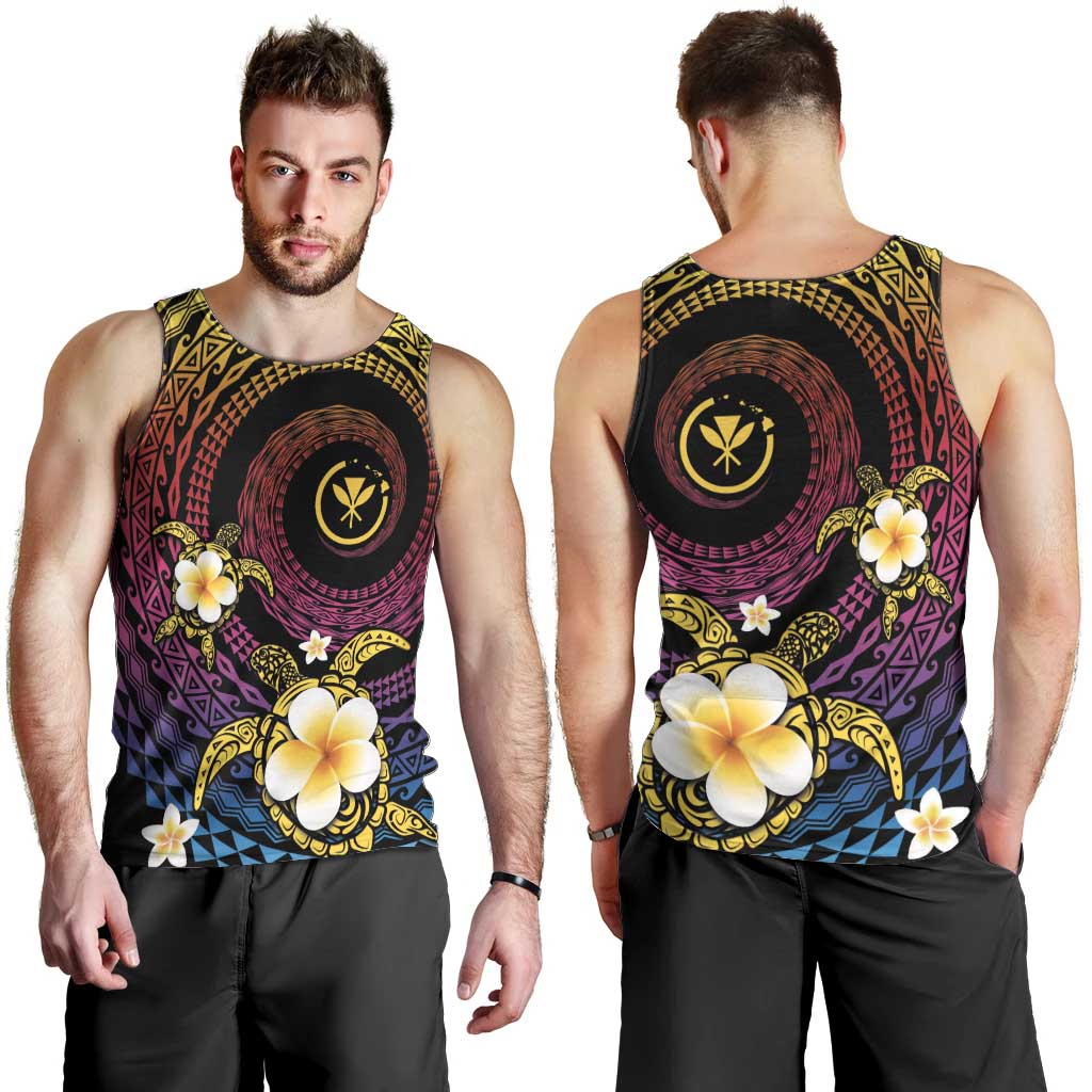 Hawaiian Plumeria Turtle Tribal Spiral Polynesian Tattoo Men Tank Top Fanciful Color LT03 - Polynesian Pride