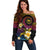 Hawaiian Plumeria Turtle Tribal Spiral Polynesian Tattoo Off Shoulder Sweater Fanciful Color