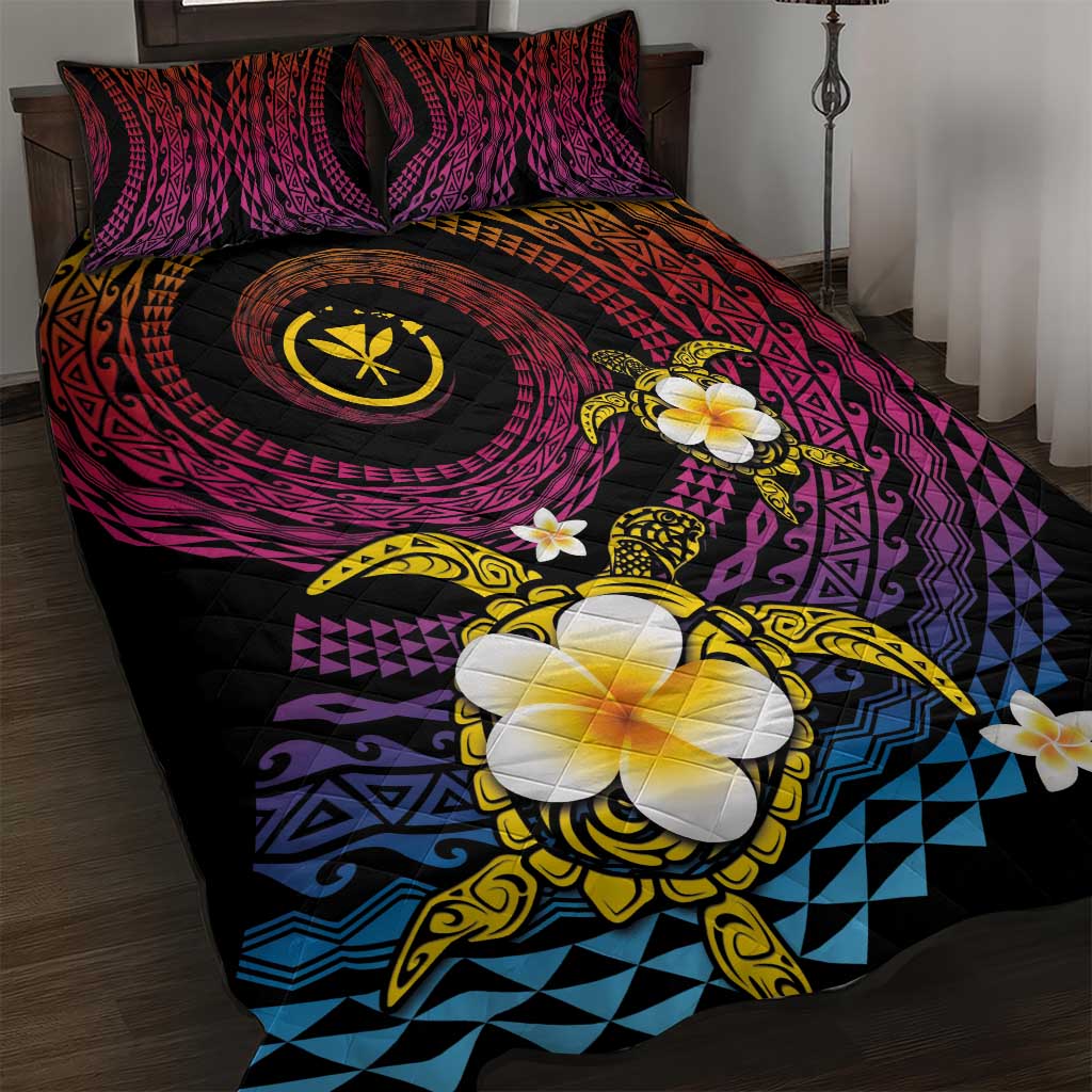 Hawaiian Plumeria Turtle Tribal Spiral Polynesian Tattoo Quilt Bed Set Fanciful Color