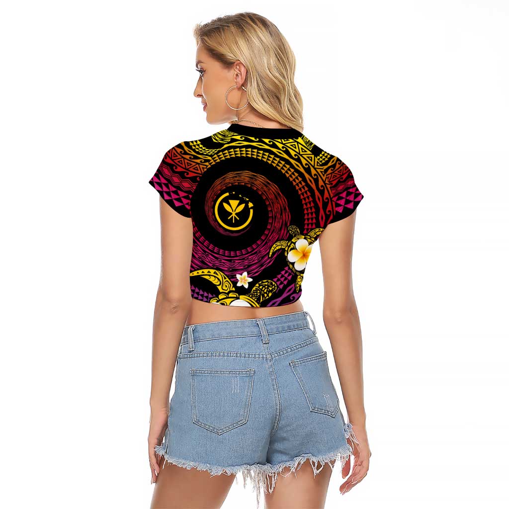 Hawaiian Plumeria Turtle Tribal Spiral Polynesian Tattoo Raglan Cropped T Shirt Fanciful Color