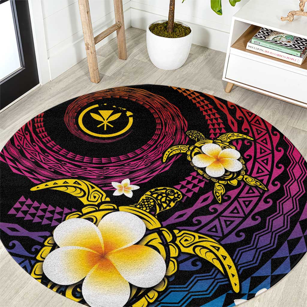 Hawaiian Plumeria Turtle Tribal Spiral Polynesian Tattoo Round Carpet Fanciful Color