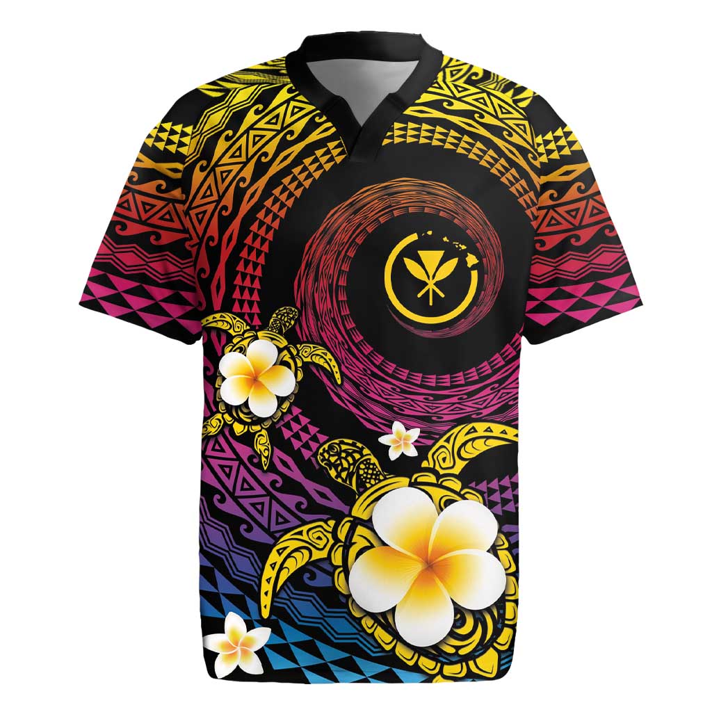 Hawaiian Plumeria Turtle Tribal Spiral Polynesian Tattoo Rugby Jersey Fanciful Color LT03 Gradient - Polynesian Pride