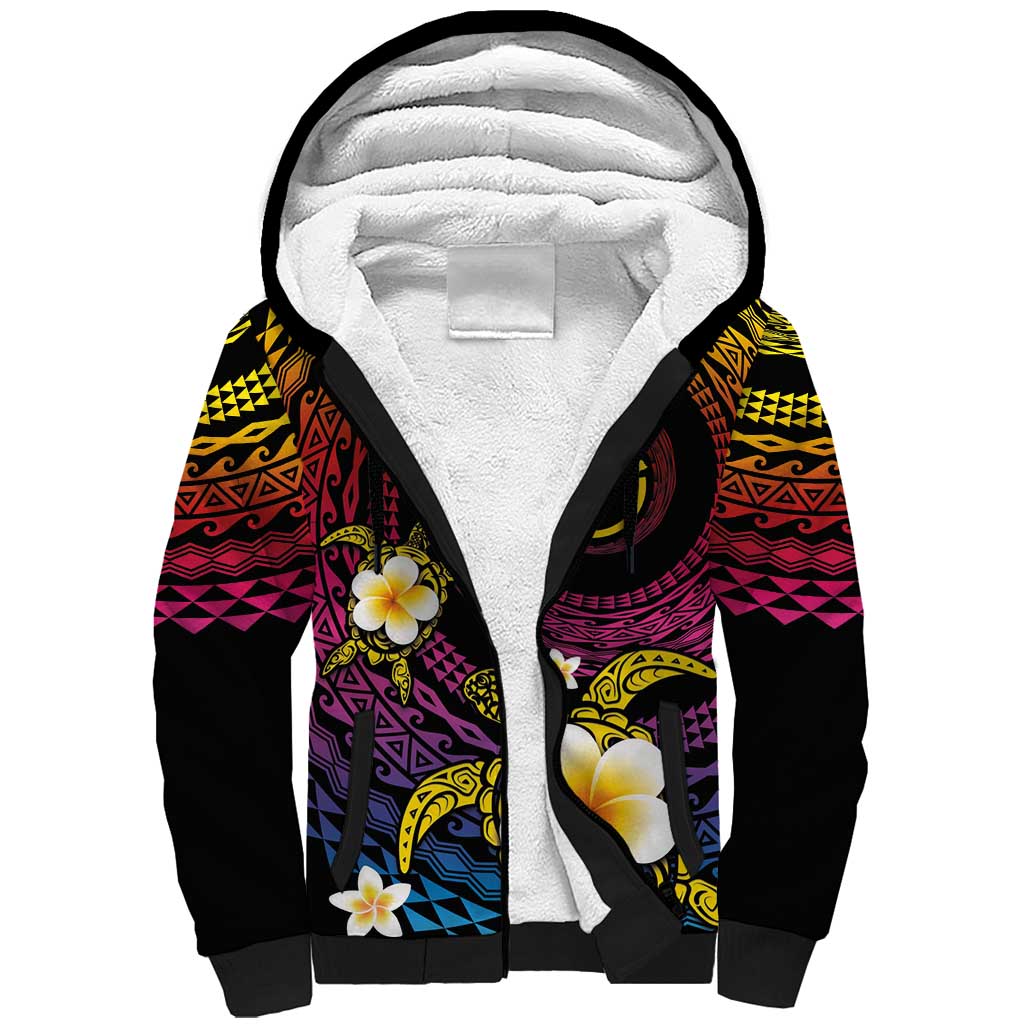 Hawaiian Plumeria Turtle Tribal Spiral Polynesian Tattoo Sherpa Hoodie Fanciful Color LT03 Unisex Gradient - Polynesian Pride