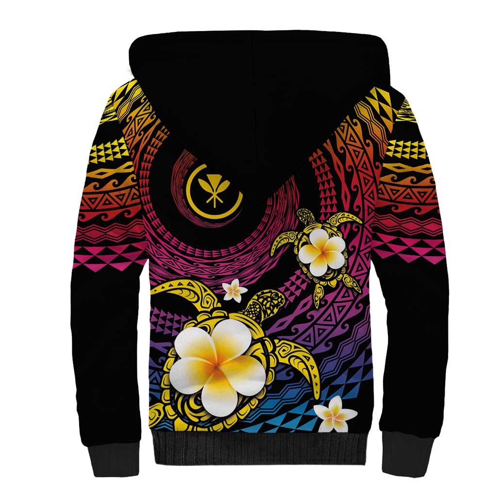 Hawaiian Plumeria Turtle Tribal Spiral Polynesian Tattoo Sherpa Hoodie Fanciful Color