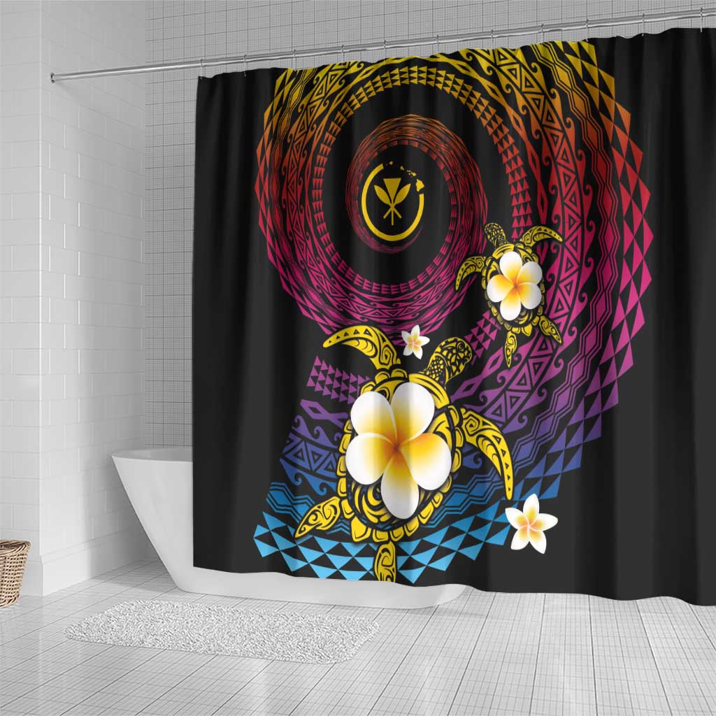Hawaiian Plumeria Turtle Tribal Spiral Polynesian Tattoo Shower Curtain Fanciful Color
